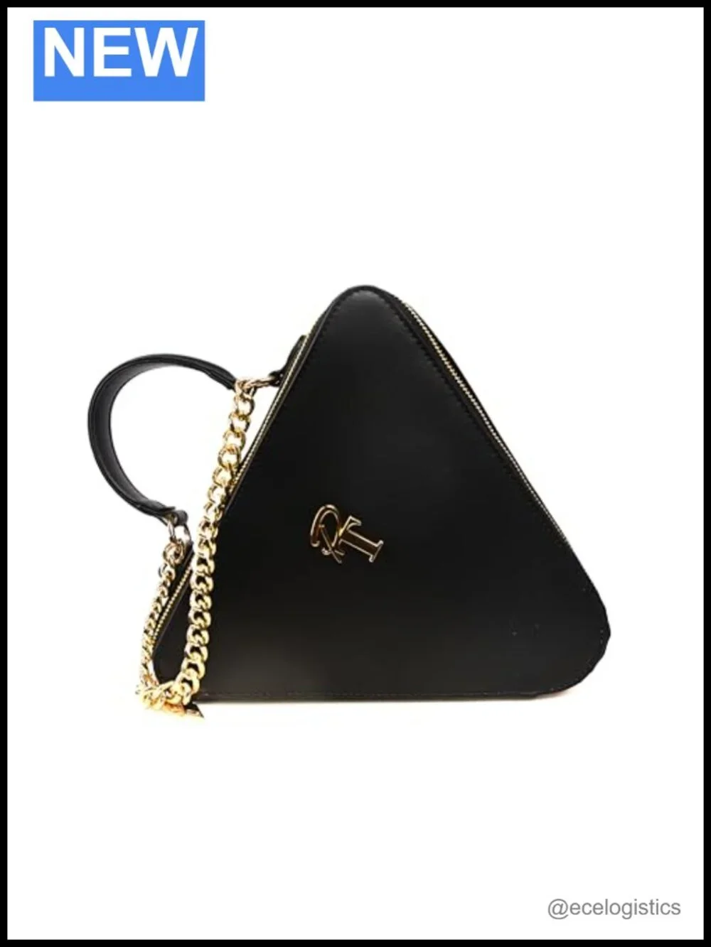 Pink Triangle Modern Vegan Leather Clutch Evening Bag with Gold Chain